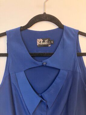 Annie 50 Royal Blue Sleeveless Top | Architectural Cutout Collar | Small